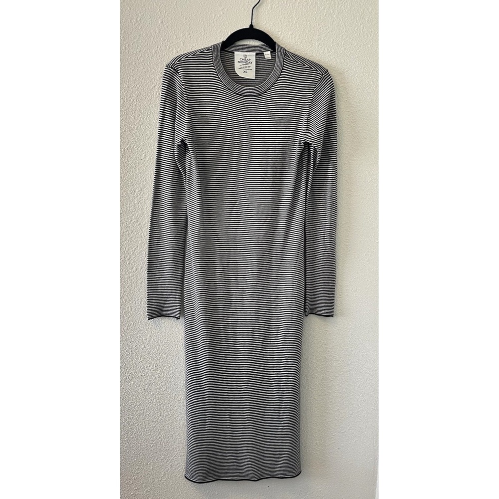 Cheap Monday Stockholm Dress Size XS Knit Striped Midi Grunge Goth Rockabilly